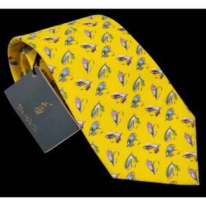 NWT POLO RALPH LAUREN NECK TIE 100% SILK FLY FISHING OUTDOOR ALL OVER PRINT WORK